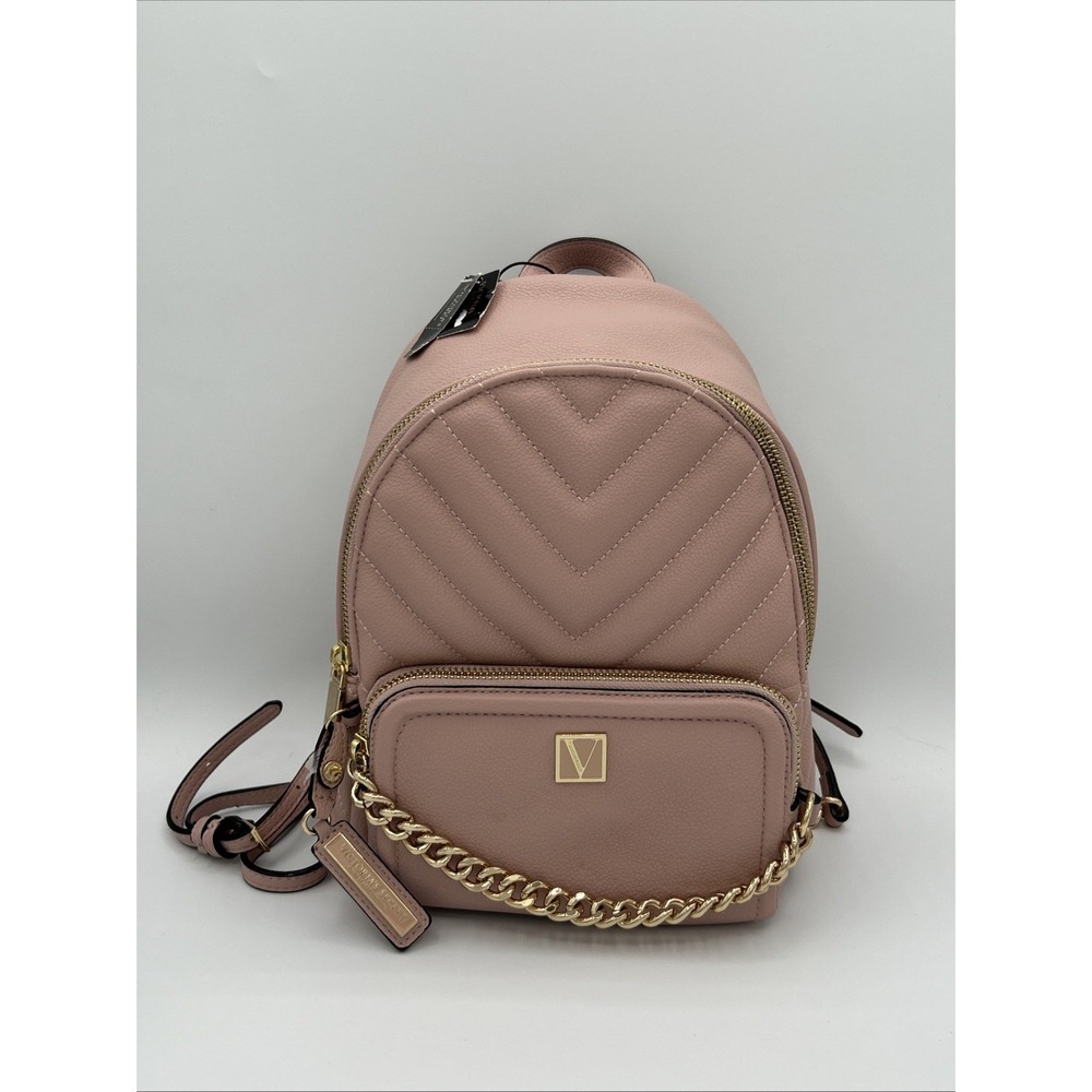 Victoria's Secret Pink Quilted V-Monogram Mini City Backpack Gold Chain Bag NWT